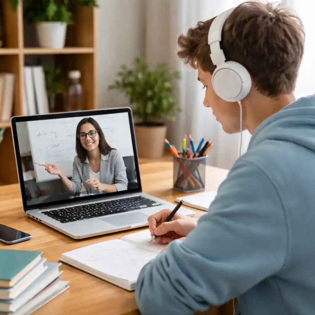 Child taking 1-on-1 online classes with an expert tutor